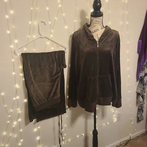 Danskin 2x brown velour track suit